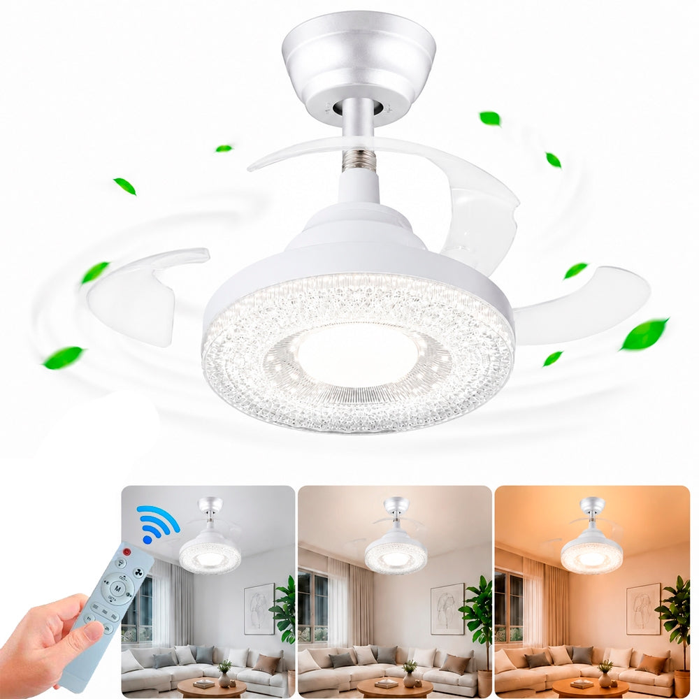 Ventilador Lâmpada De Teto LED Silencioso C/ Controle Remoto 3 Hélices Bivolt E27 120W