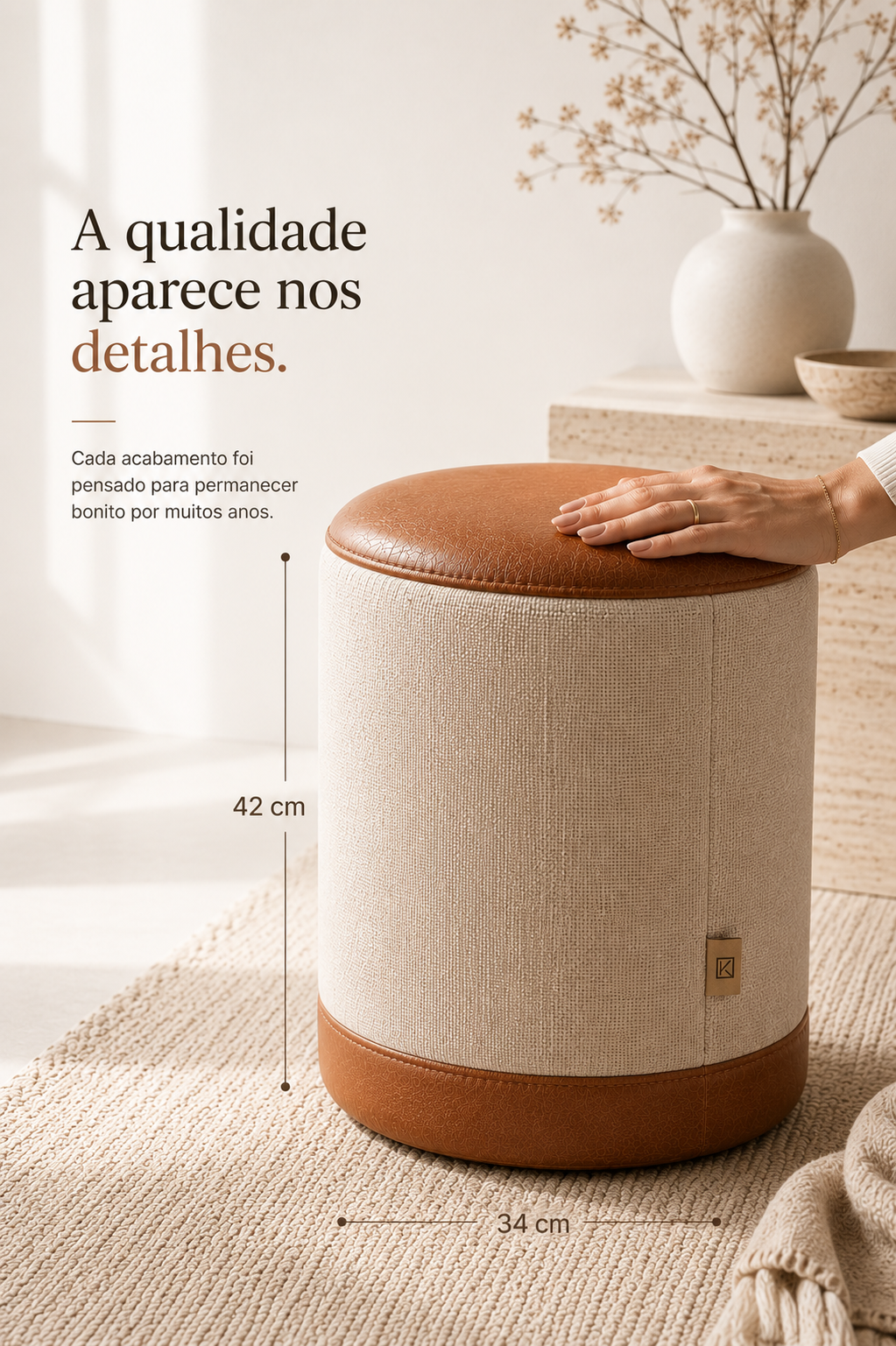 Puff Banqueta Minimalista em Linho