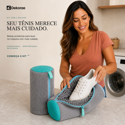 KIT 2 Saco de Lavar Tênis Sapato Calçados na Máquina Bolsa Protetora com Zíper Reutilizável