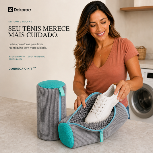 KIT 2 Saco de Lavar Tênis Sapato Calçados na Máquina Bolsa Protetora com Zíper Reutilizável