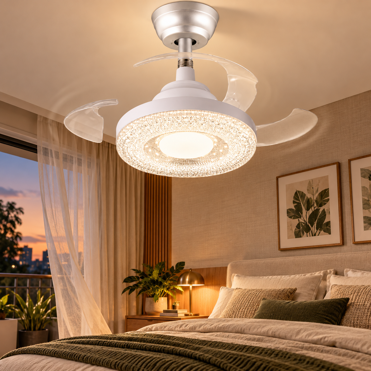 Ventilador Lâmpada De Teto LED Silencioso C/ Controle Remoto 3 Hélices Bivolt E27 120W
