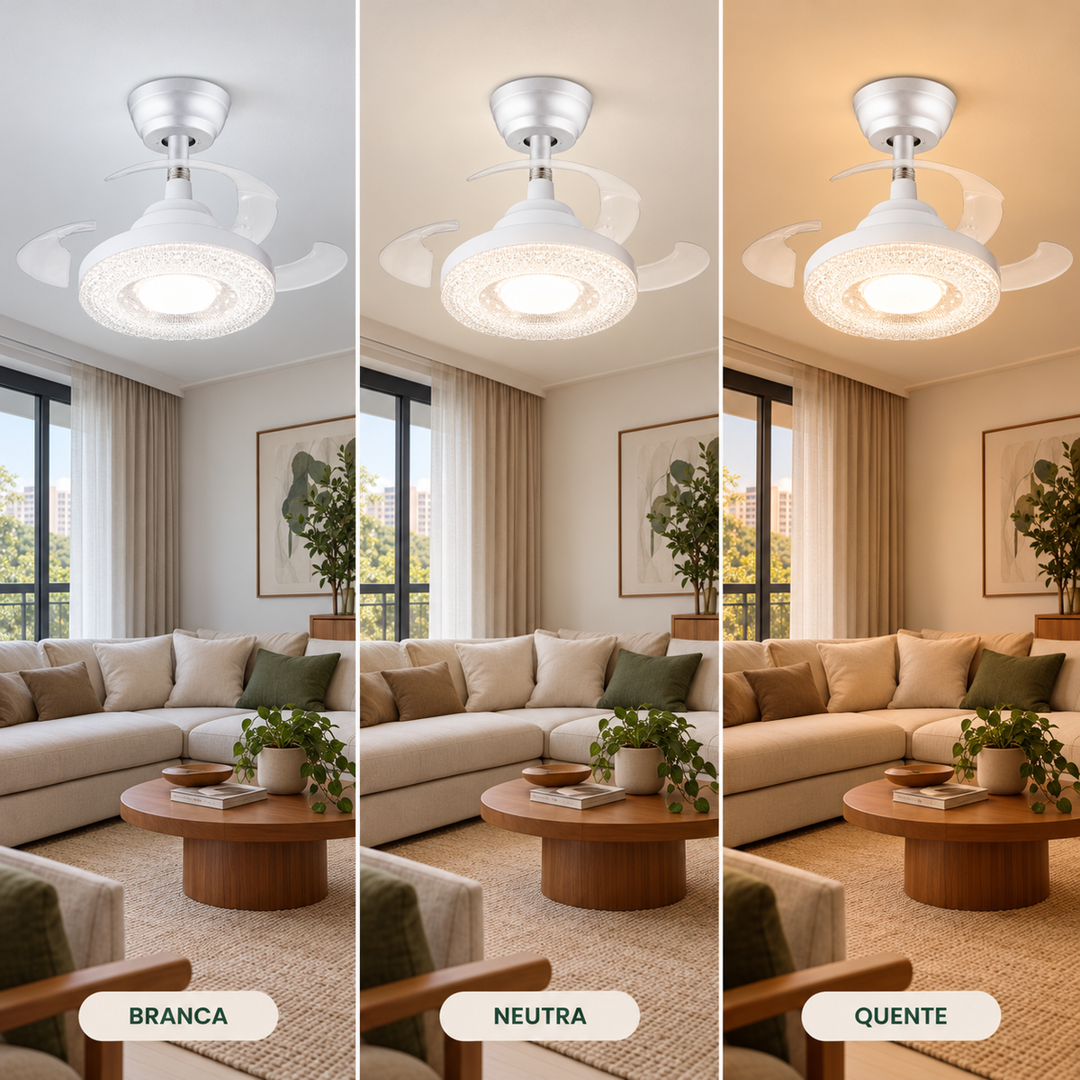 Ventilador Lâmpada De Teto LED Silencioso C/ Controle Remoto 3 Hélices Bivolt E27 120W