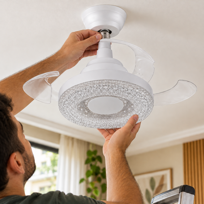 Ventilador Lâmpada De Teto LED Silencioso C/ Controle Remoto 3 Hélices Bivolt E27 120W