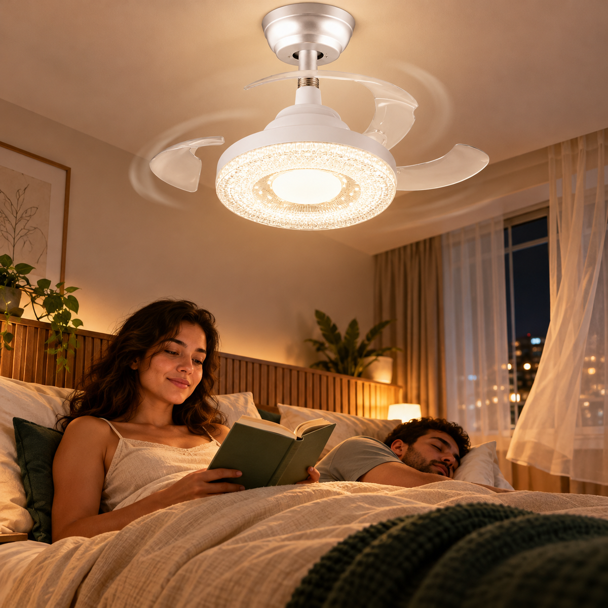Ventilador Lâmpada De Teto LED Silencioso C/ Controle Remoto 3 Hélices Bivolt E27 120W