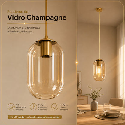 Lustre Pendente De Teto Vidro Champanhe Moderno E27