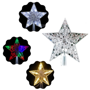 Ponteira de Árvore de Natal Estrela Diamante com LEDs Coloridos