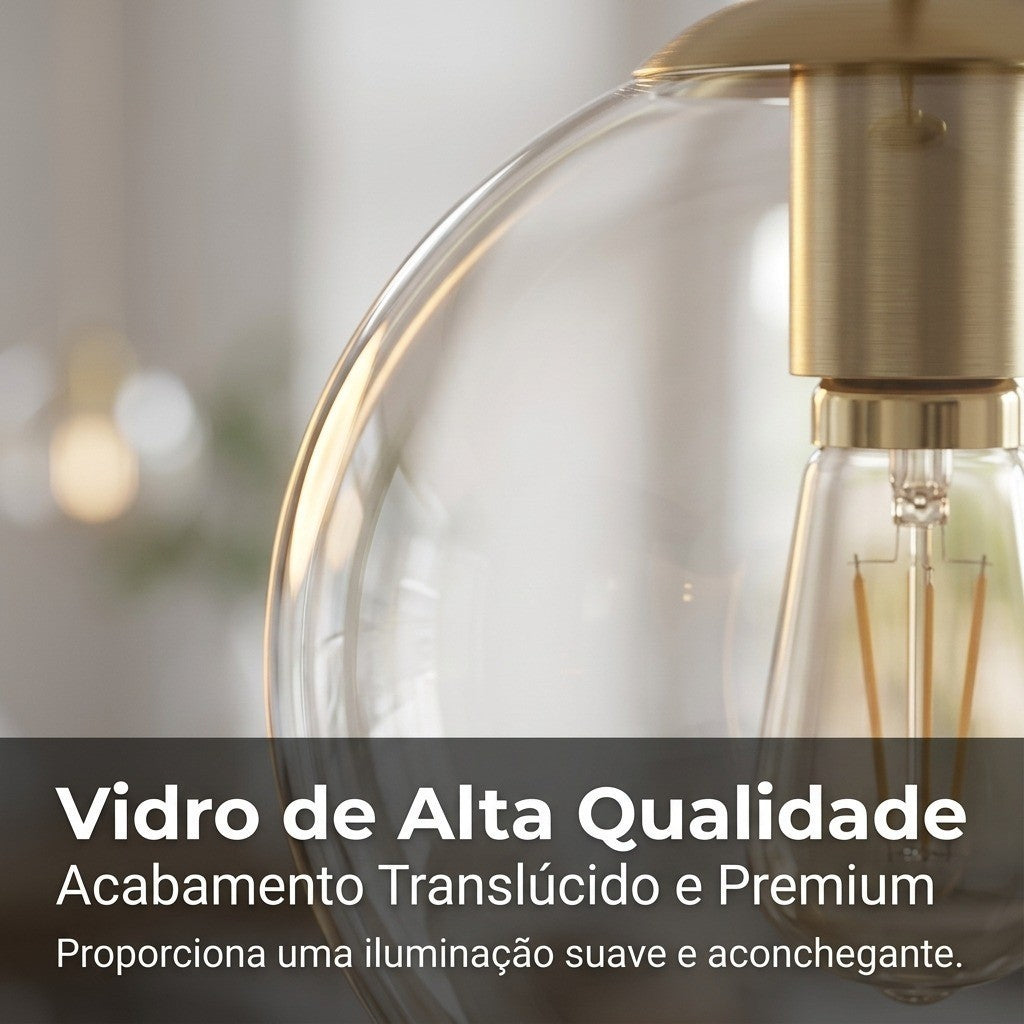 Lustre Pendente Teto Globo Vidro Dourado E27 Com Lâmpada