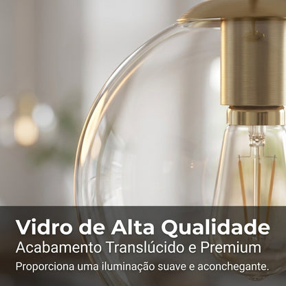 Lustre Pendente Teto Globo Vidro Dourado E27 Com Lâmpada
