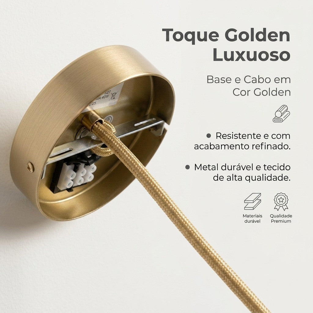 Lustre Pendente Teto Globo Vidro Dourado E27 Com Lâmpada