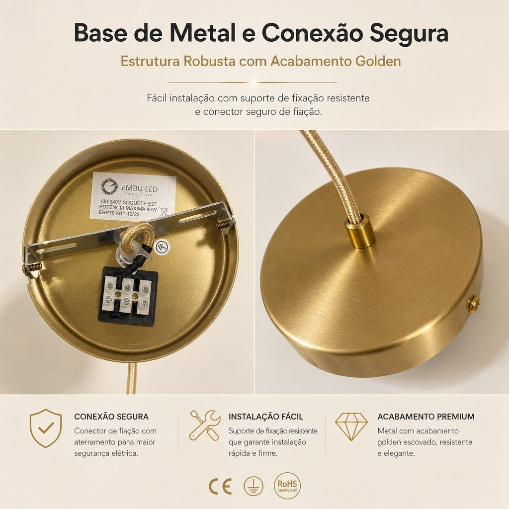 Lustre Pendente De Teto Vidro Champanhe Moderno E27