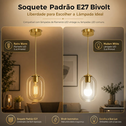 Lustre Pendente De Teto Vidro Champanhe Moderno E27