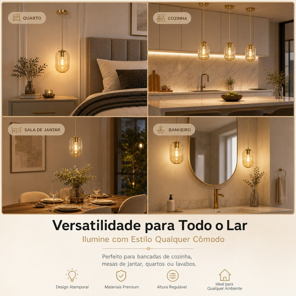 Lustre Pendente De Teto Vidro Champanhe Moderno E27