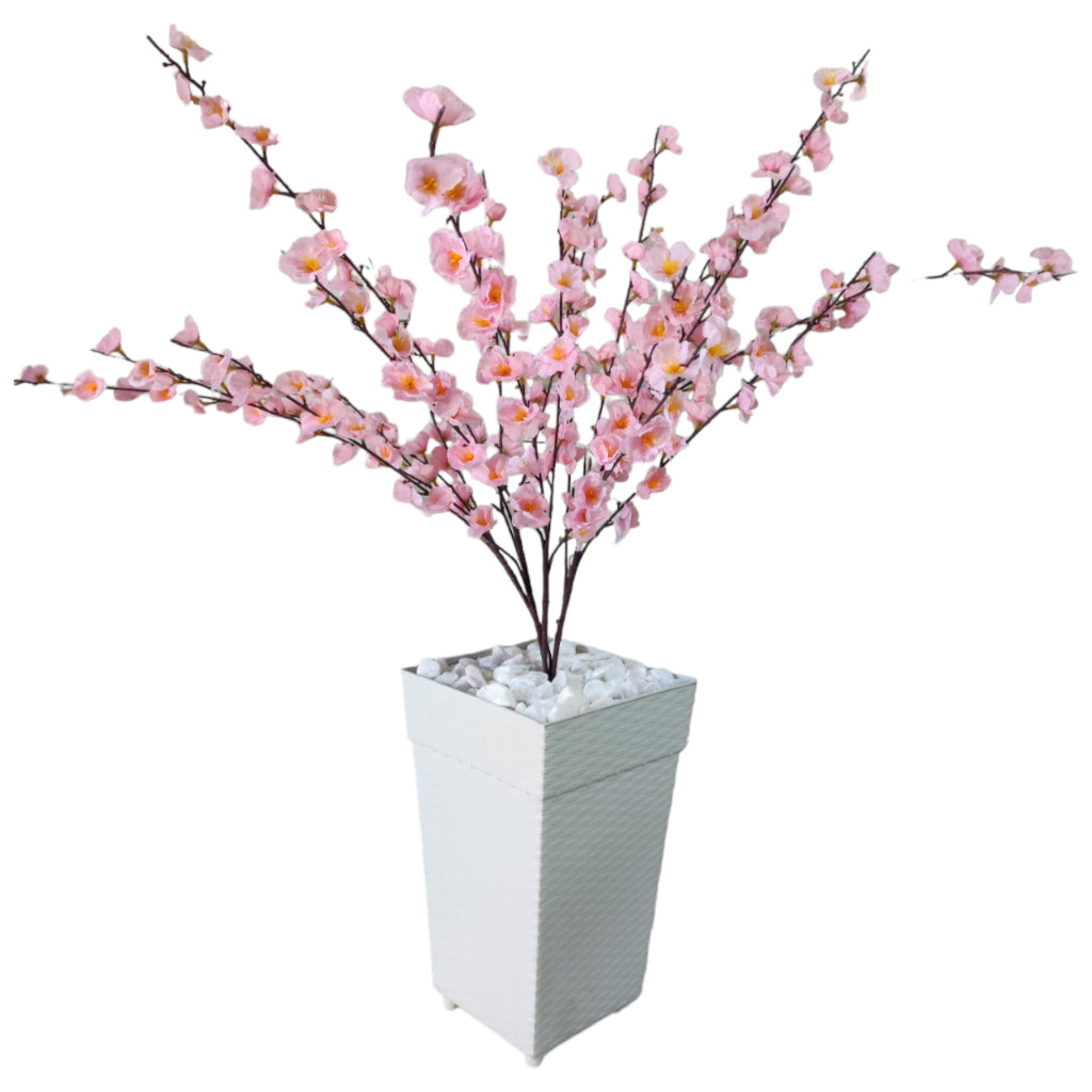 Planta Artificial Cerejeira Rosa Bebe Com Vaso Grande + Suporte Decorativo Decoração Enfeite Sala Casa