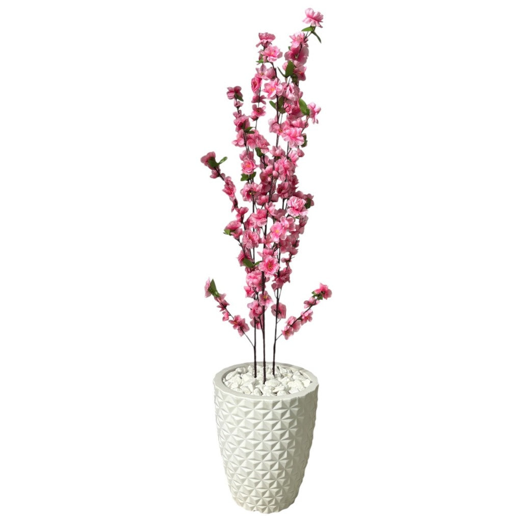 Planta Artificial Cerejeira Rosa Bebe Com Vaso Grande + Suporte Decorativo Decoração Enfeite Sala Casa