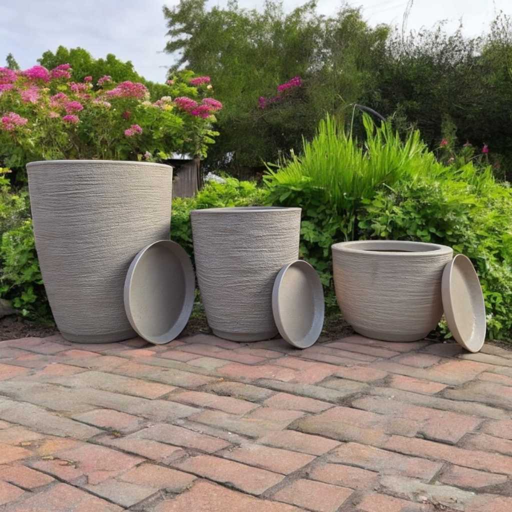 Kit 04 Vasos para Planta Flor Casa Jardim Varanda Coluna Redonda N1 N2 Bojo N1 + Bacia N1 com prato