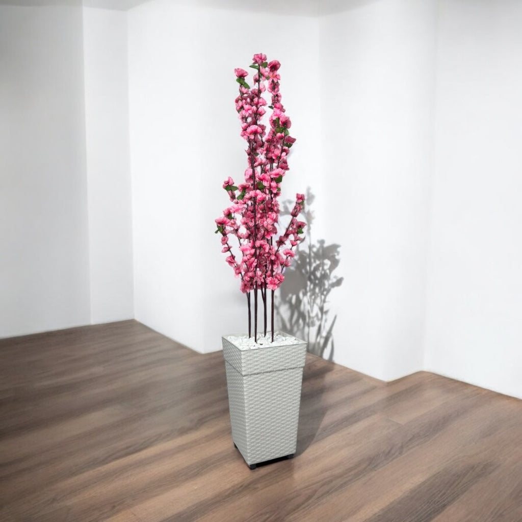 Planta Artificial Cerejeira Rosa Bebe Com Vaso Grande + Suporte Decorativo Decoração Enfeite Sala Casa