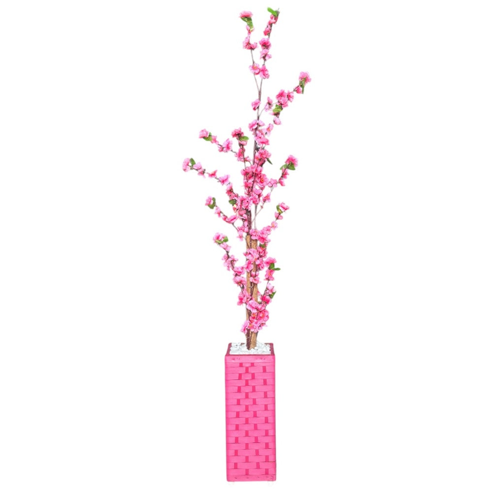 Planta Artificial Cerejeira Rosa Bebe Com Vaso Grande + Suporte Decorativo Decoração Enfeite Sala Casa