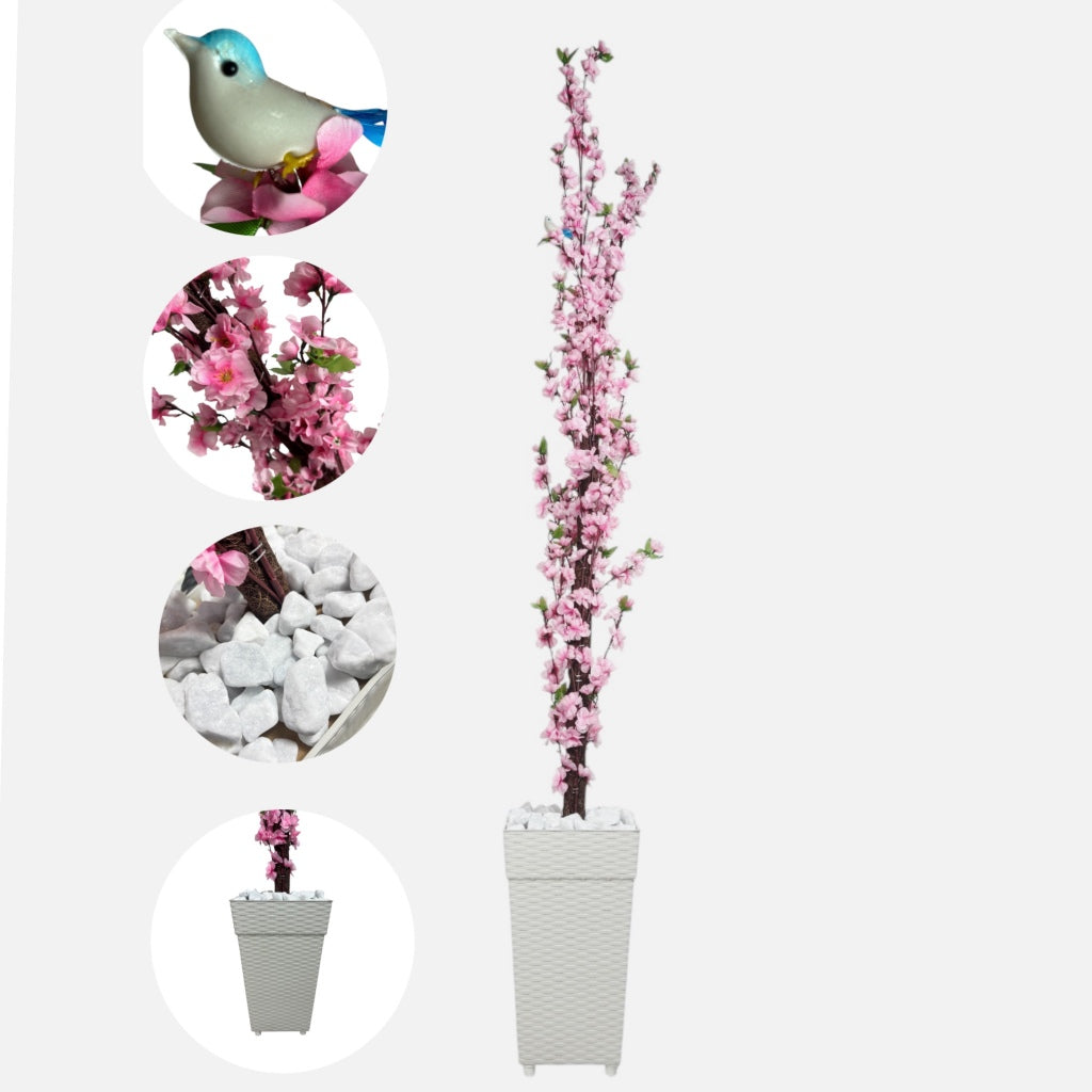 Planta Artificial Cerejeira Rosa Bebe Com Vaso Grande + Suporte Decorativo Decoração Enfeite Sala Casa