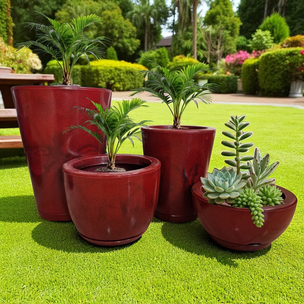 Kit 04 Vasos para Planta Flor Casa Jardim Varanda Coluna Redonda N1 N2 Bojo N1 + Bacia N1 com prato