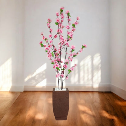 Planta Artificial Cerejeira Rosa Bebe Com Vaso Grande + Suporte Decorativo Decoração Enfeite Sala Casa