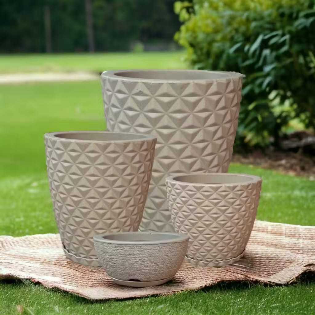 Kit 04 Vasos para Planta Flor Casa Jardim Varanda Coluna Redonda N1 N2 Bojo N1 + Bacia N1 com prato