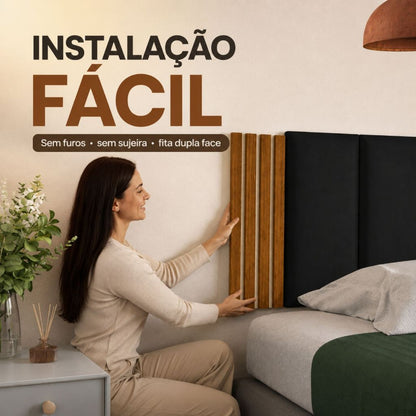 Conjunto Cabeceiras Estofada Cama Box Casal Moderna Luxo Modulada Sem Furo Autocolante 40cmx19cm