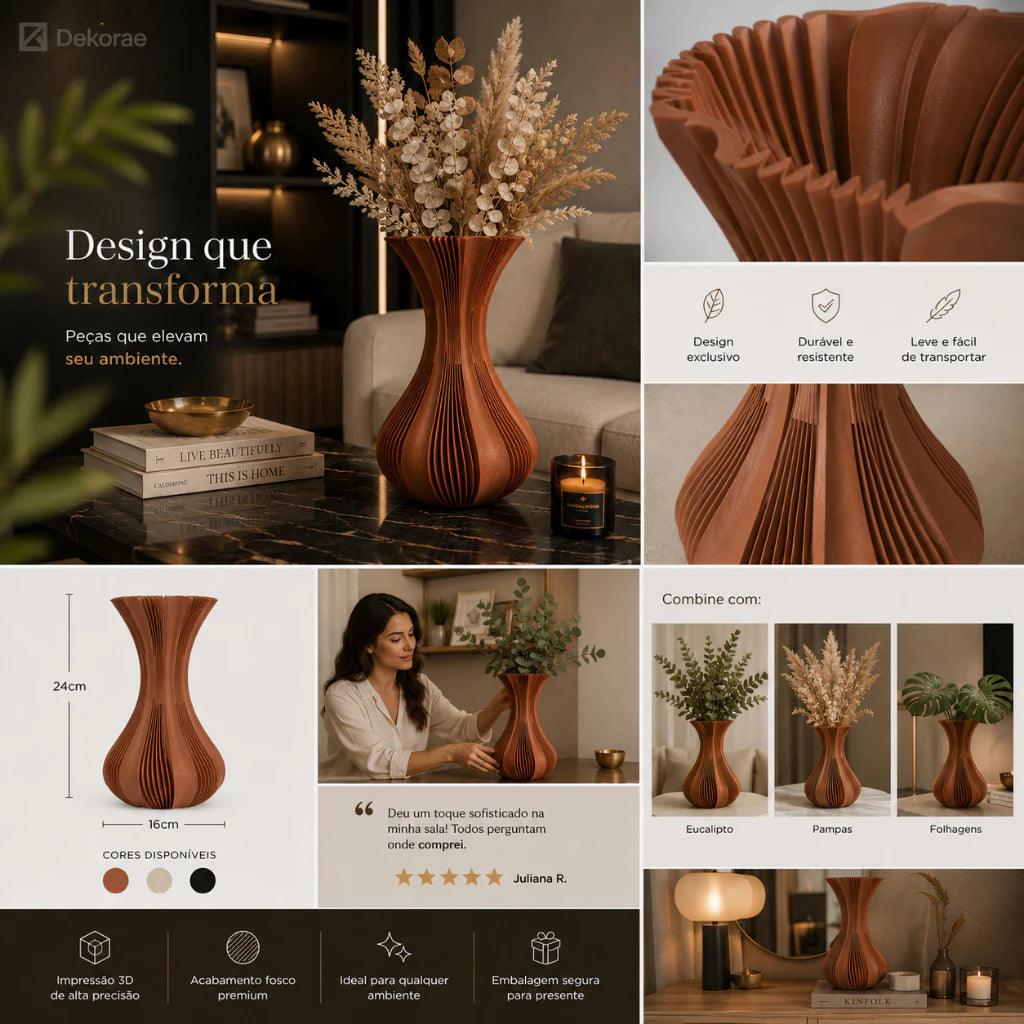 Vaso Decorativo Évora Prime 3D Minimalista Premium Dekorae