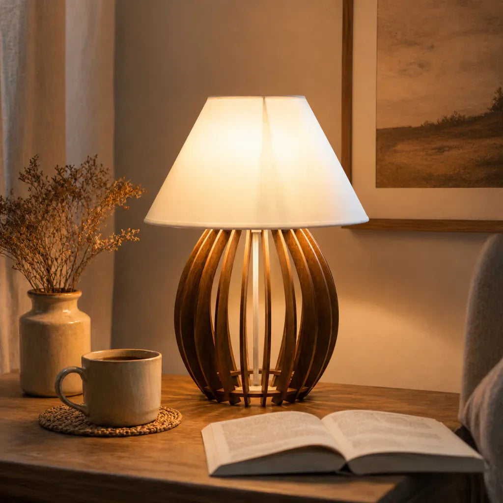 Luminária Abajur de Mesa Minimalista em Madeira