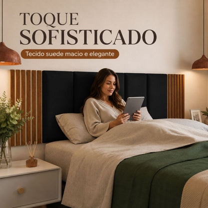 Conjunto Cabeceiras Estofada Cama Box Casal Moderna Luxo Modulada Sem Furo Autocolante 40cmx19cm