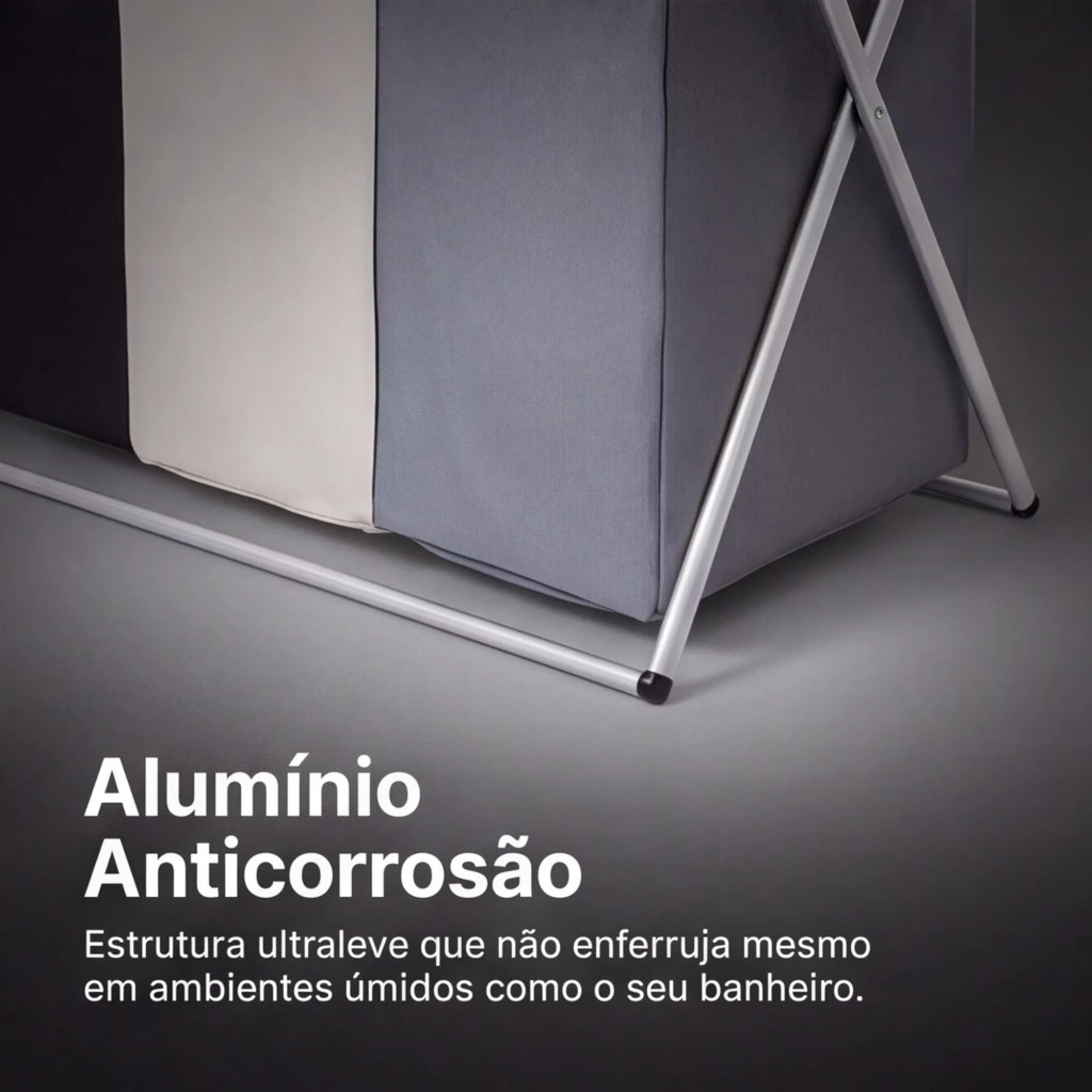 Cesto de roupa dobrável grande 3 compartimentos Dekorae, organizador separador para lavanderia