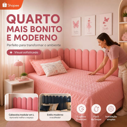 Conjunto Cabeceiras Estofada Cama Box Casal Moderna Luxo Modulada Sem Furo Autocolante 40cmx19cm