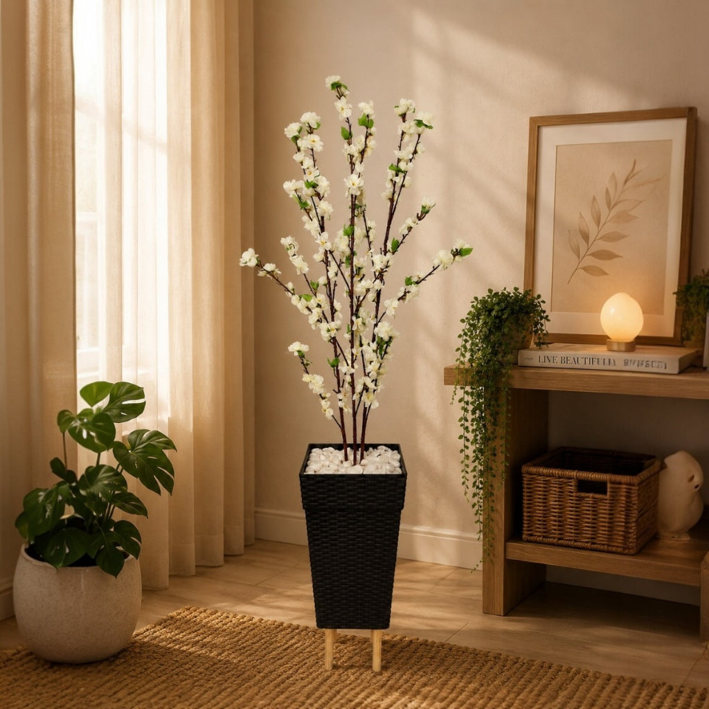 Planta Artificial Cerejeira Rosa Bebe Com Vaso Grande + Suporte Decorativo Decoração Enfeite Sala Casa