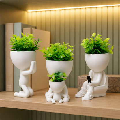Kit 3 Mini vasos Alpinistas com flor planta artificial vasos cachepot decorativos para sala casa decorar enfeite
