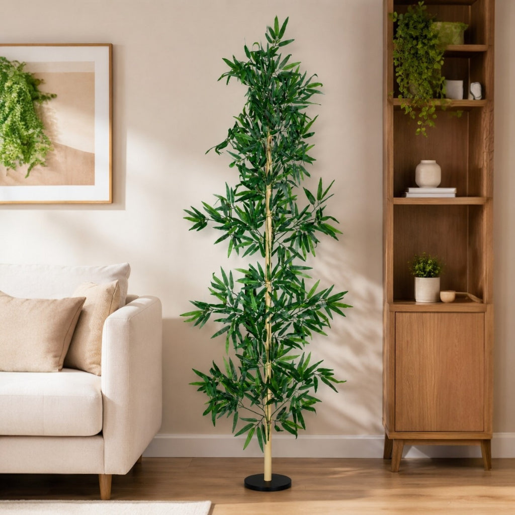 Planta Artificial Bambu Mossô para Decoração de Sala e Interiores Alta 2m com Vaso Decorativo Incluso