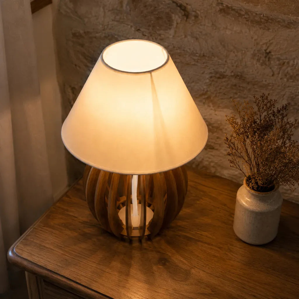 Luminária Abajur de Mesa Minimalista em Madeira