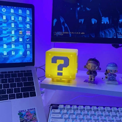 Luminária Cubo Interativo Super Mario De Bloco Musical Com Som Abajur Mesa Cabeceira