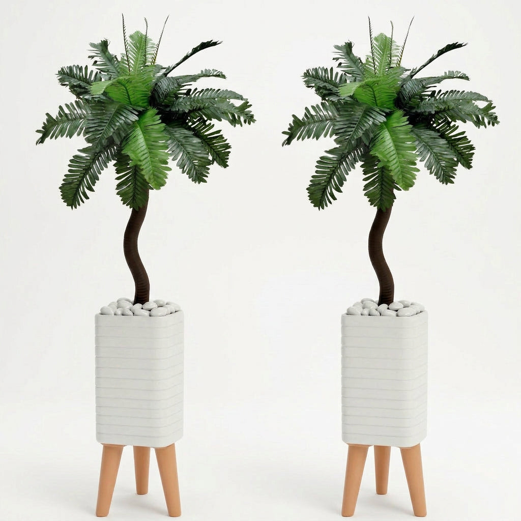 Kit 2 Plantas Artificiais com Vaso para Sala e Escritório Folhagem Realista Design Moderno