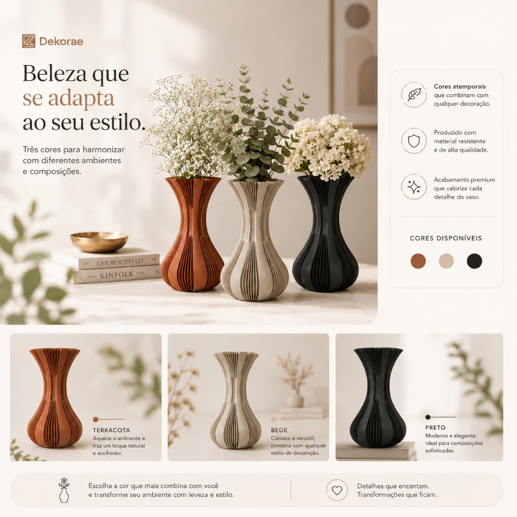 Vaso Decorativo Évora Prime 3D Minimalista Premium Dekorae