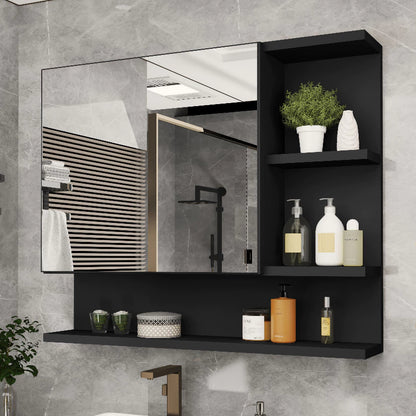 Espelheira Armário de Banheiro com Portas e Nichos Preto