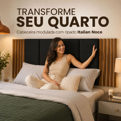 Conjunto Cabeceiras Estofada Cama Box Casal Moderna Luxo Modulada Sem Furo Autocolante 40cmx19cm