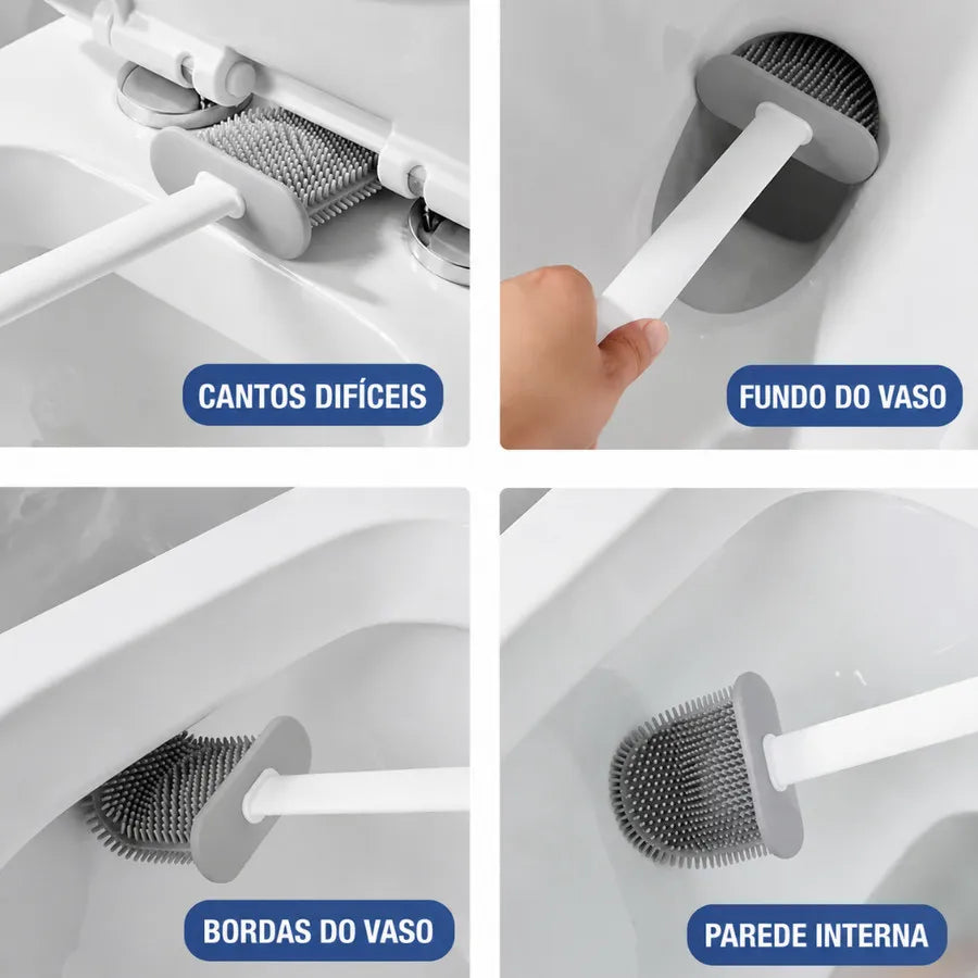 Conjunto Escova para Vaso Sanitário em Silicone com Suporte e Base para Banheiro.