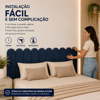conjunto Cabeceiras Estofada Cama Box Casal Moderna Luxo Modulada Sem Furo Autocolante 40cmx19cm