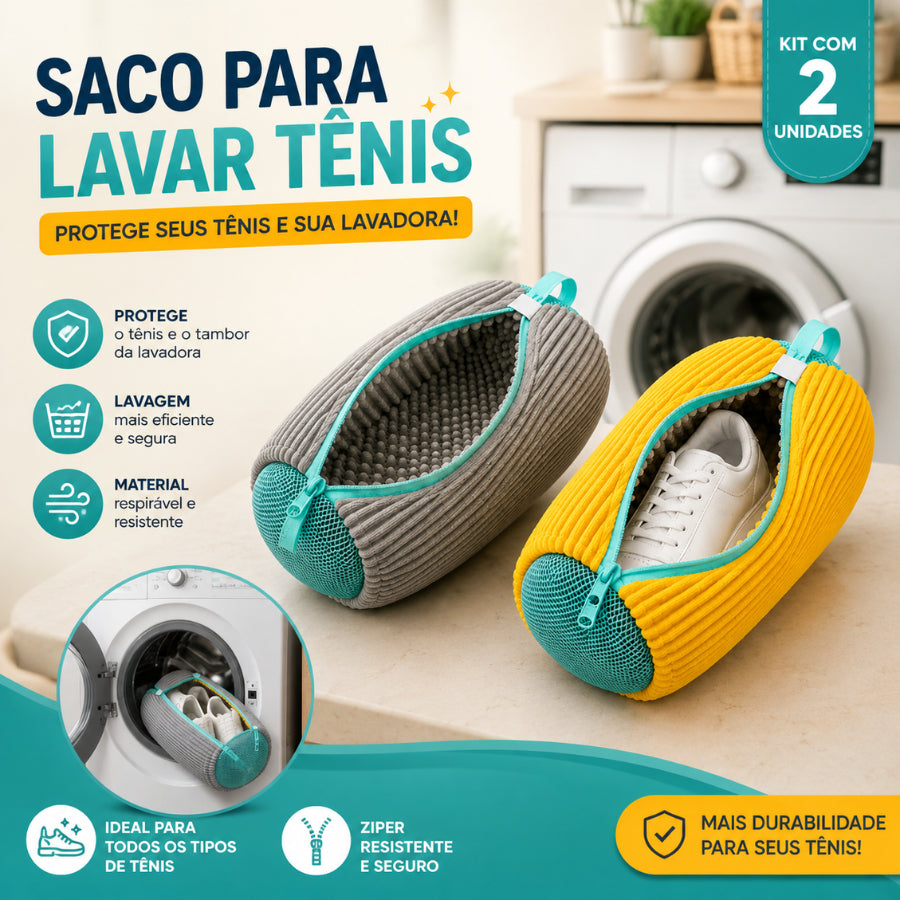Kit 2 Sacos de Lavar Tênis Sapato Calçados na Máquina Bolsa Protetora com Zíper Reutilizável