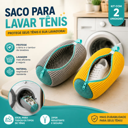 Kit 2 Sacos de Lavar Tênis Sapato Calçados na Máquina Bolsa Protetora com Zíper Reutilizável