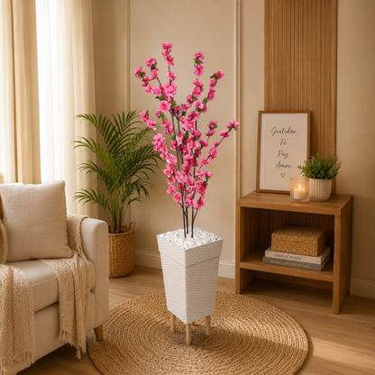 Planta Artificial Cerejeira Rosa Bebe Com Vaso Grande + Suporte Decorativo Decoração Enfeite Sala Casa