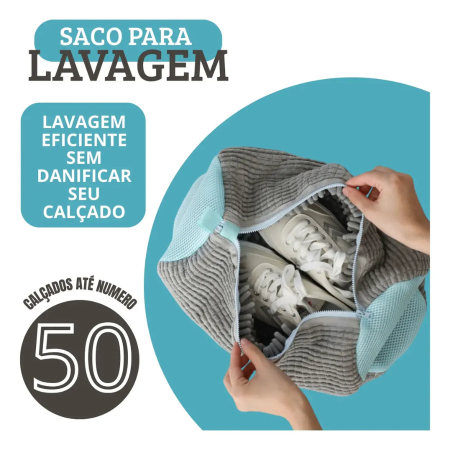 Kit 2 Sacos de Lavar Tênis Sapato Calçados na Máquina Bolsa Protetora com Zíper Reutilizável