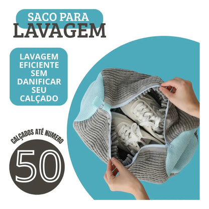 Kit 2 Sacos de Lavar Tênis Sapato Calçados na Máquina Bolsa Protetora com Zíper Reutilizável