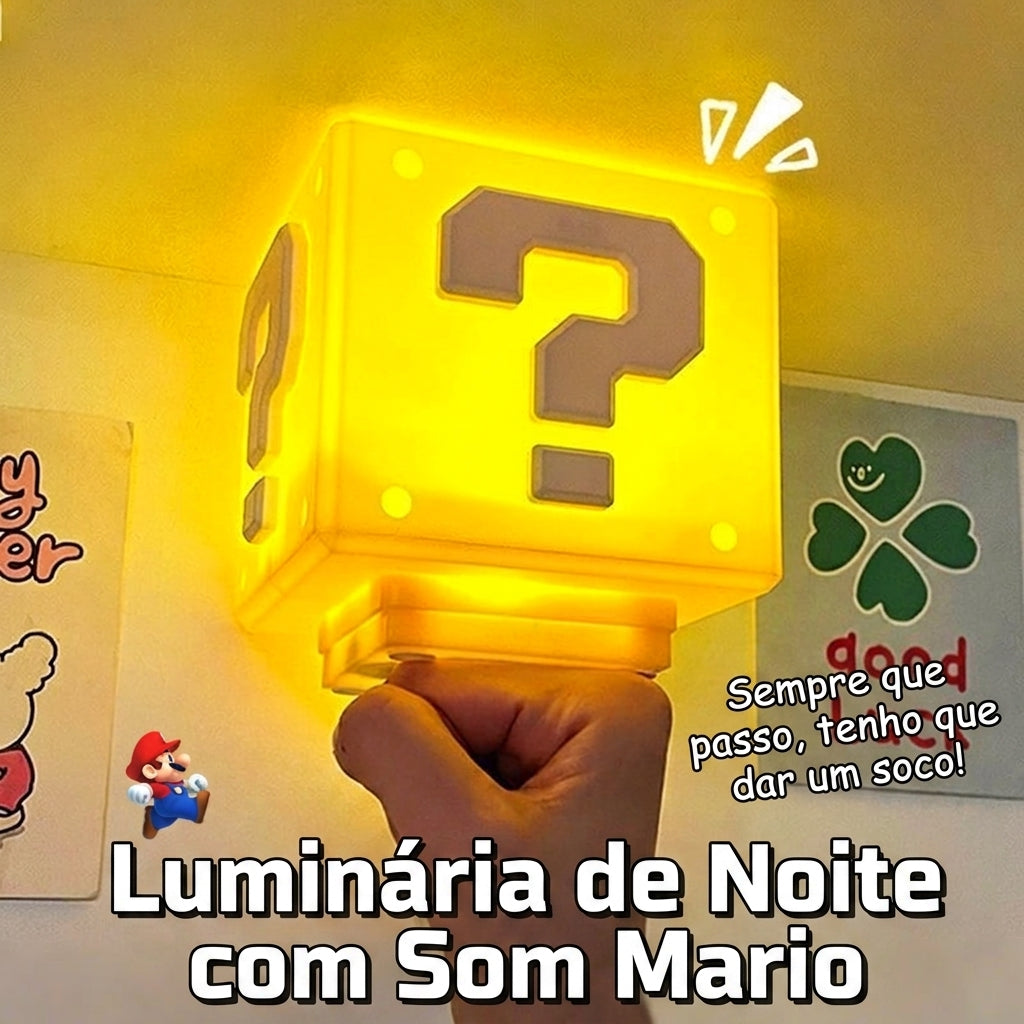 Luminária Cubo Interativo Super Mario De Bloco Musical Com Som Abajur Mesa Cabeceira