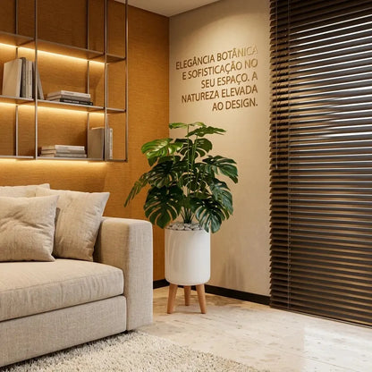 Conjunto Planta Artificial Costela de Adão 1m com Vaso e Pés de Madeira
