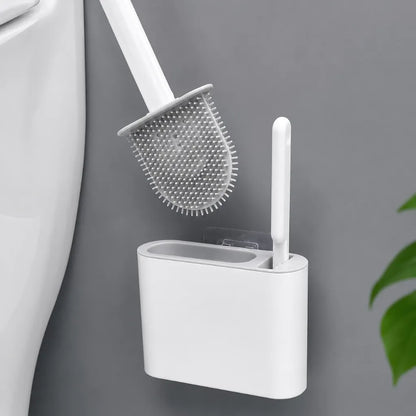 Conjunto Escova para Vaso Sanitário em Silicone com Suporte e Base para Banheiro.